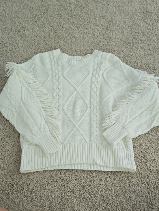 Sweaters - White/Cream Fringe Sweater Size Medium